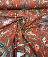Laos Chili Red Tropical Elephant Monkey Peacock Upholstery Drapery Belle Maison Fabric By The Yard