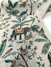 Laos Slate Linen Tropical Monkey Peacock Upholstery Drapery Belle Maison Fabric By The Yard