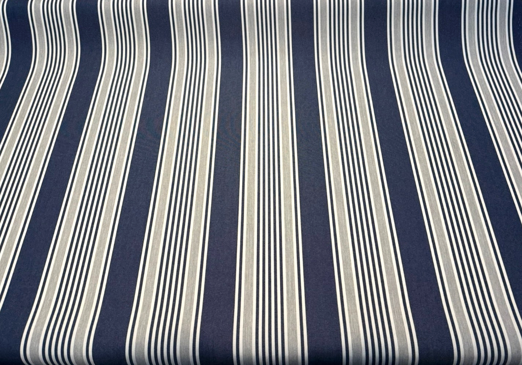 Sunbrella Ashtown Stripe Harbor Blue Gray Stripe Outdoor Fabric 