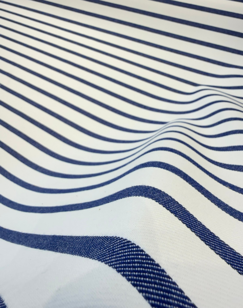 Sunbrella Strickland Cobalt Blue Stripe Outdoor Upholstery Fabric 