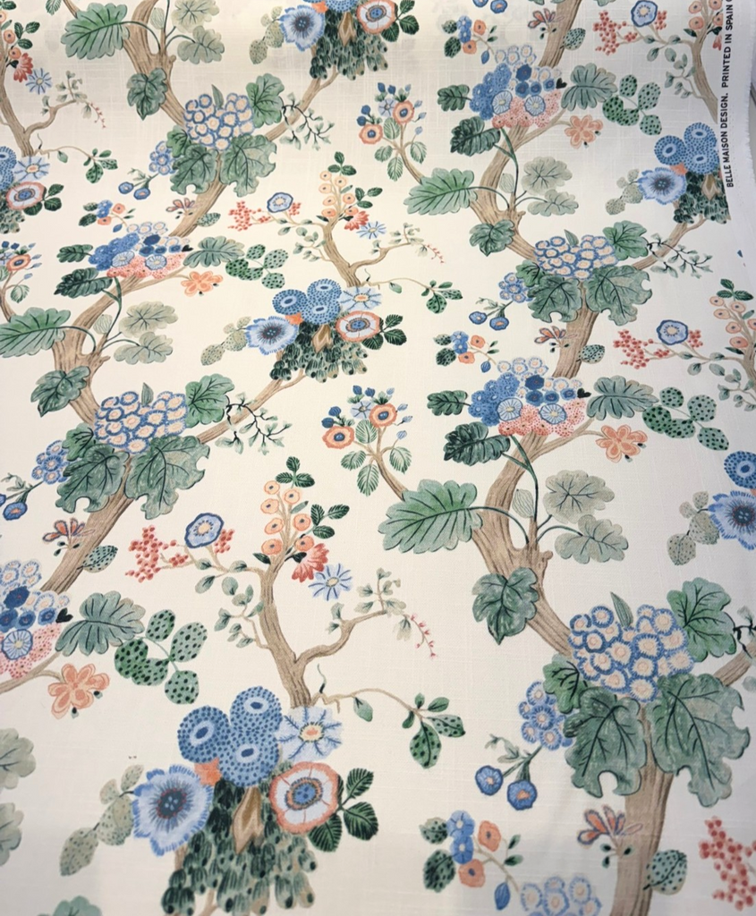 Alice Cornflower Blue Floral Vine Cotton Belle Maison Fabric