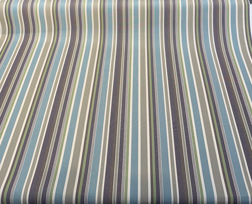 Sunbrella Rain Backed Stripe Brannon Whisper Outdoor Upholstery Fabric By the yard