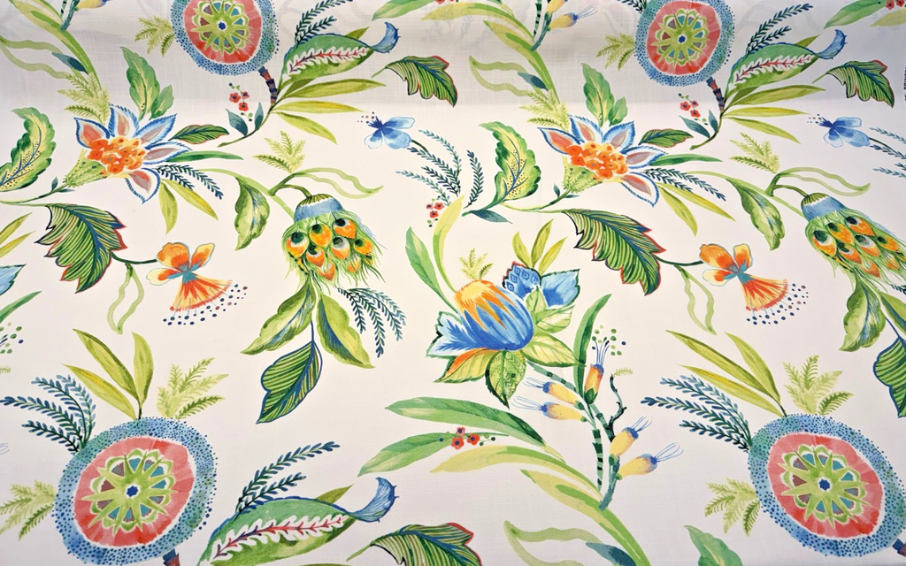 Belle Maison Moxie Aqua Multi Tropical Floral Cotton Fabric 