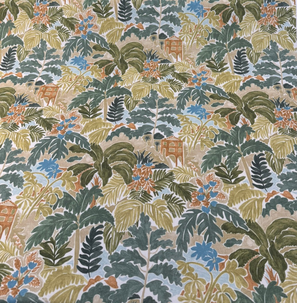 Belle Maison Tahiti Moss Green Tropical Palm Leaf Cotton Fabric By The Yard