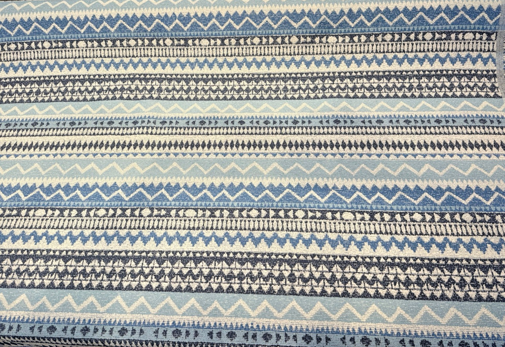 P/K Pilgrimage Stripe Azure Blue Chenille Upholstery Fabric By The Yard