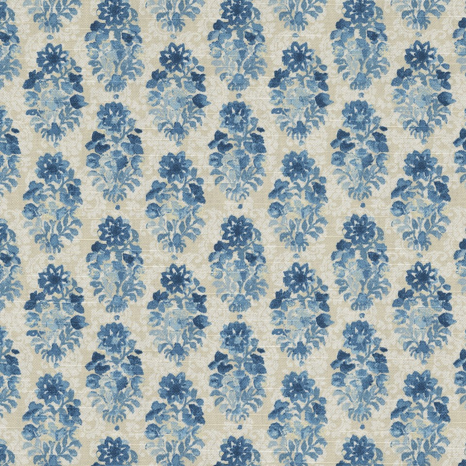 PK Lifestyles Ornaments Floral Blue Luna Drapery Upholstery Fabric by the yard