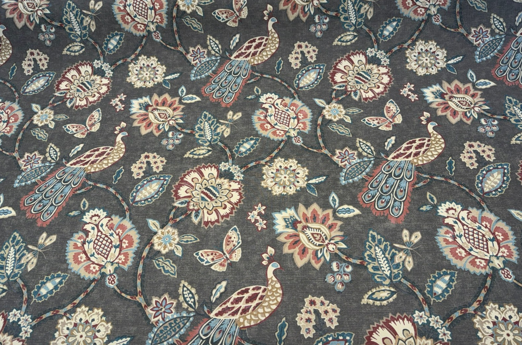 PK Lifestyles Pheasant & Fleur Shadow Gray Drapery Upholstery Fabric