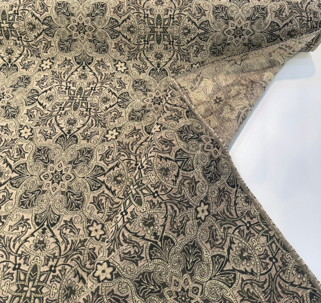 Persian Medallion Damask Tan Mill Creek Chenille Upholstery Fabric By The Yard