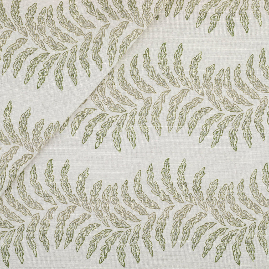 Sunbrella Swoon Sage 146903-0001 outdoor upholstery fabric, sage green fern stripe on soft white