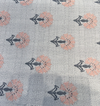 Sunbrella Mira Sapphire 146589-0020 outdoor fabric, peach-coral dandelion ditsy on heathered gray