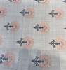 Sunbrella Mira Sapphire 146589-0020 outdoor fabric, peach-coral dandelion ditsy on heathered gray