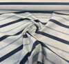 Revival Denim textured navy stripe against flat oatmeal ground