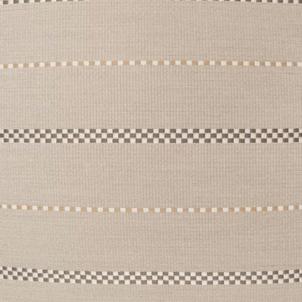 Sunbrella Linger Cashmere 146762-0001 upholstery fabric, sand stripe with taupe checkerboard bands and wheat pinstripes