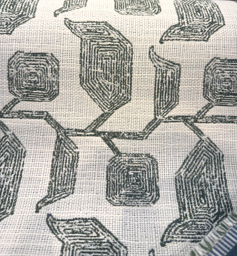 Sunbrella Lola Juniper 146812-0001 upholstery fabric, sage green leaf and pod botanical on ivory
