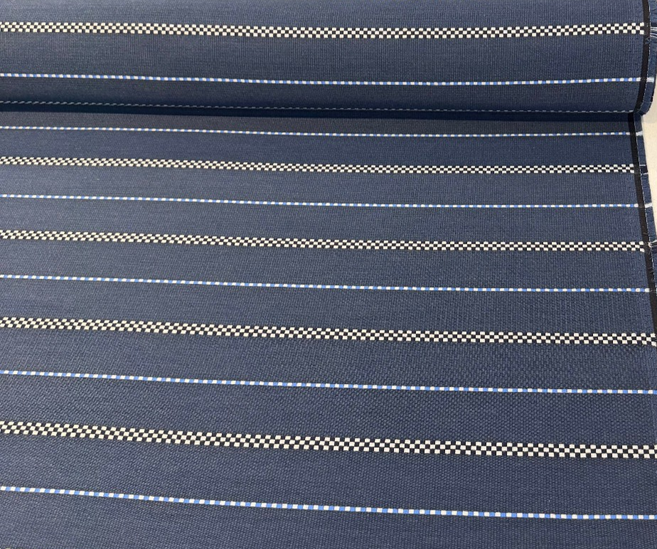 Sunbrella Linger Coast Blue navy nautical stripe upholstery fabric