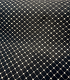 Heritage black and ivory diamond trellis backed upholstery fabric