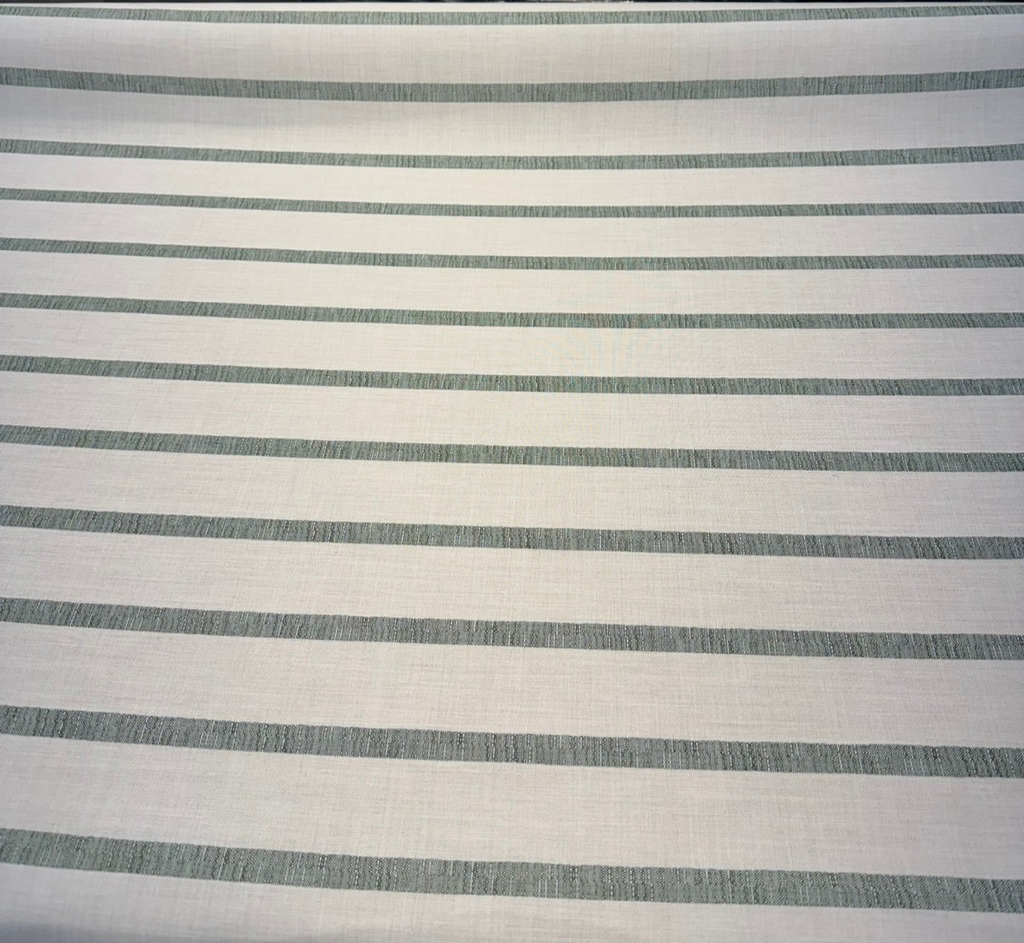 Sunbrella Mixi Fern green and cream ticking stripe indoor outdoor upholstery fabric