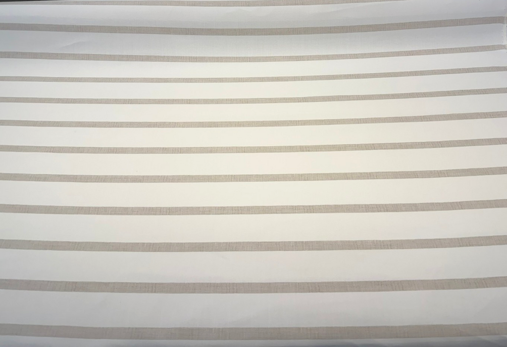 Sunbrella Mixi Linen beige and cream ticking stripe indoor outdoor upholstery fabric