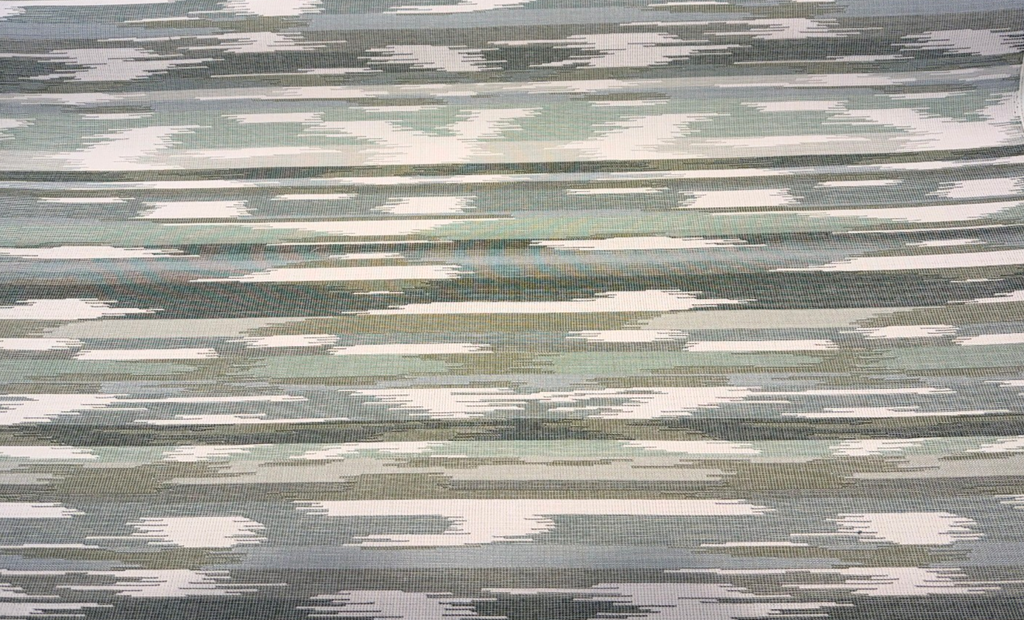 Sunbrella Transformation Moss sage green seafoam ikat stripe indoor outdoor upholstery fabric