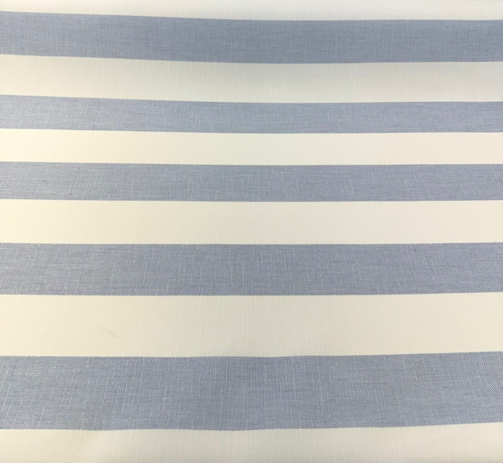 Sunbrella Rue Air Blue powder blue and white cabana stripe indoor outdoor upholstery fabric