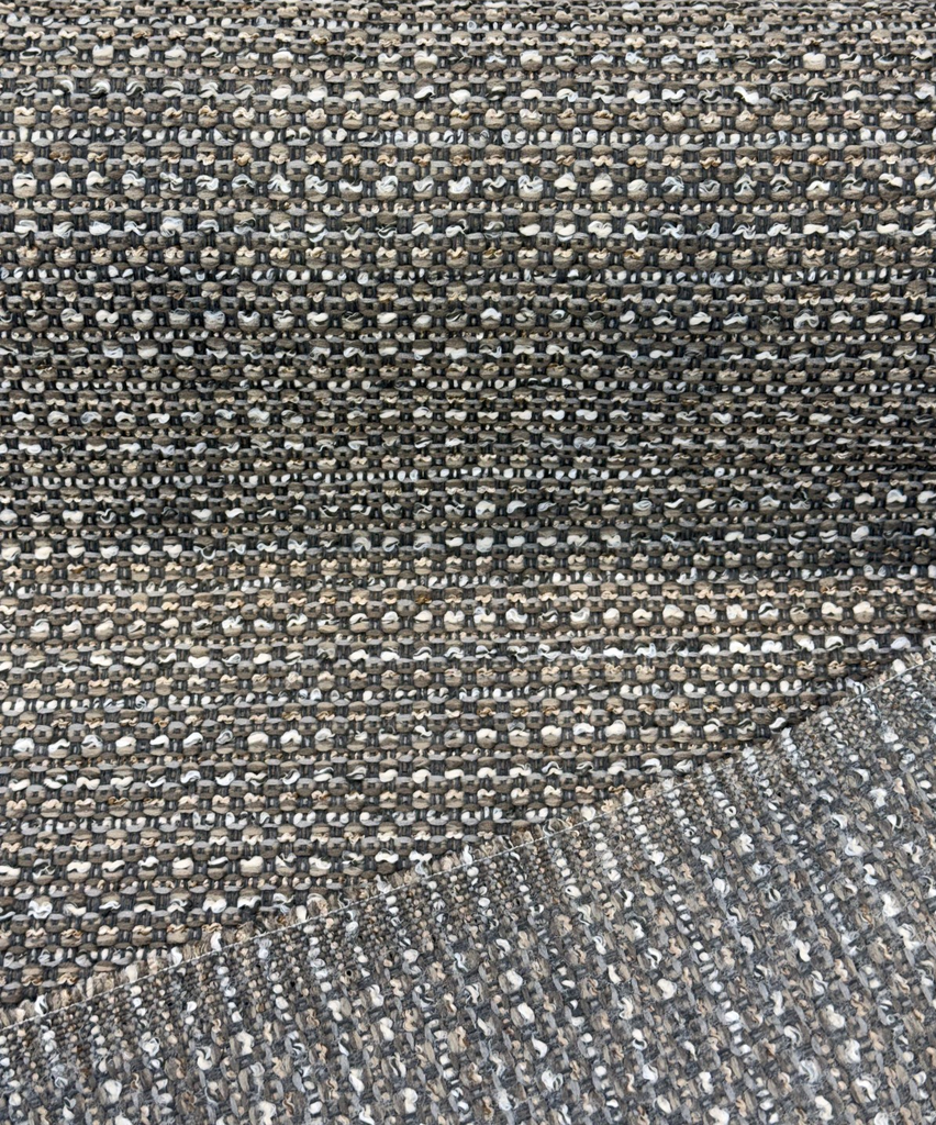Revolution Tara Charcoal gray textured chenille on the roll with the lighter striped reverse folded back