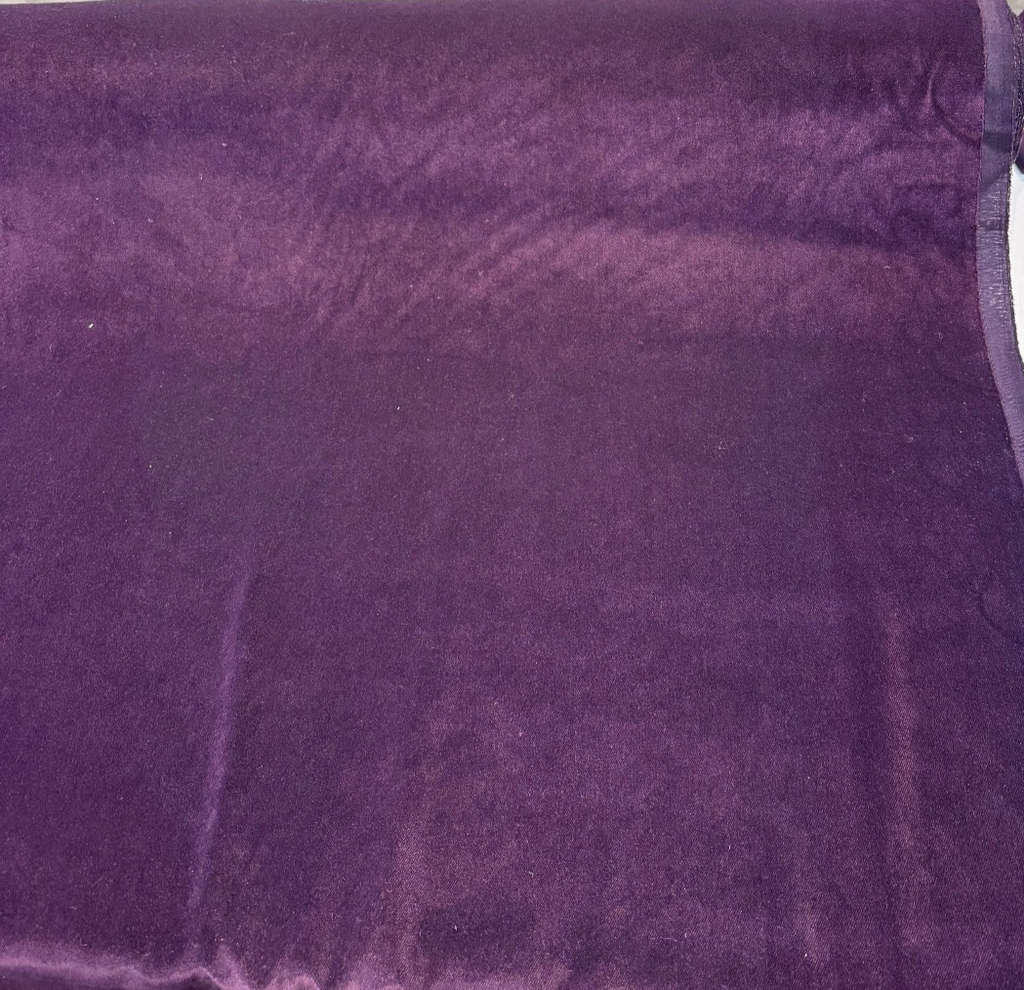 Crypton Sintra Eggplant purple performance velvet folded back to show the pile and backing