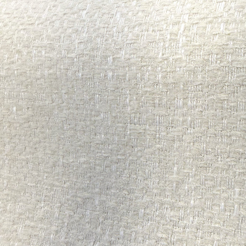 Close-up of the nubby off-white basketweave texture of Valdese Holiday Alabaster