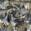 Bowie Blue Splash navy and gold chenille fabric swirled to show drape