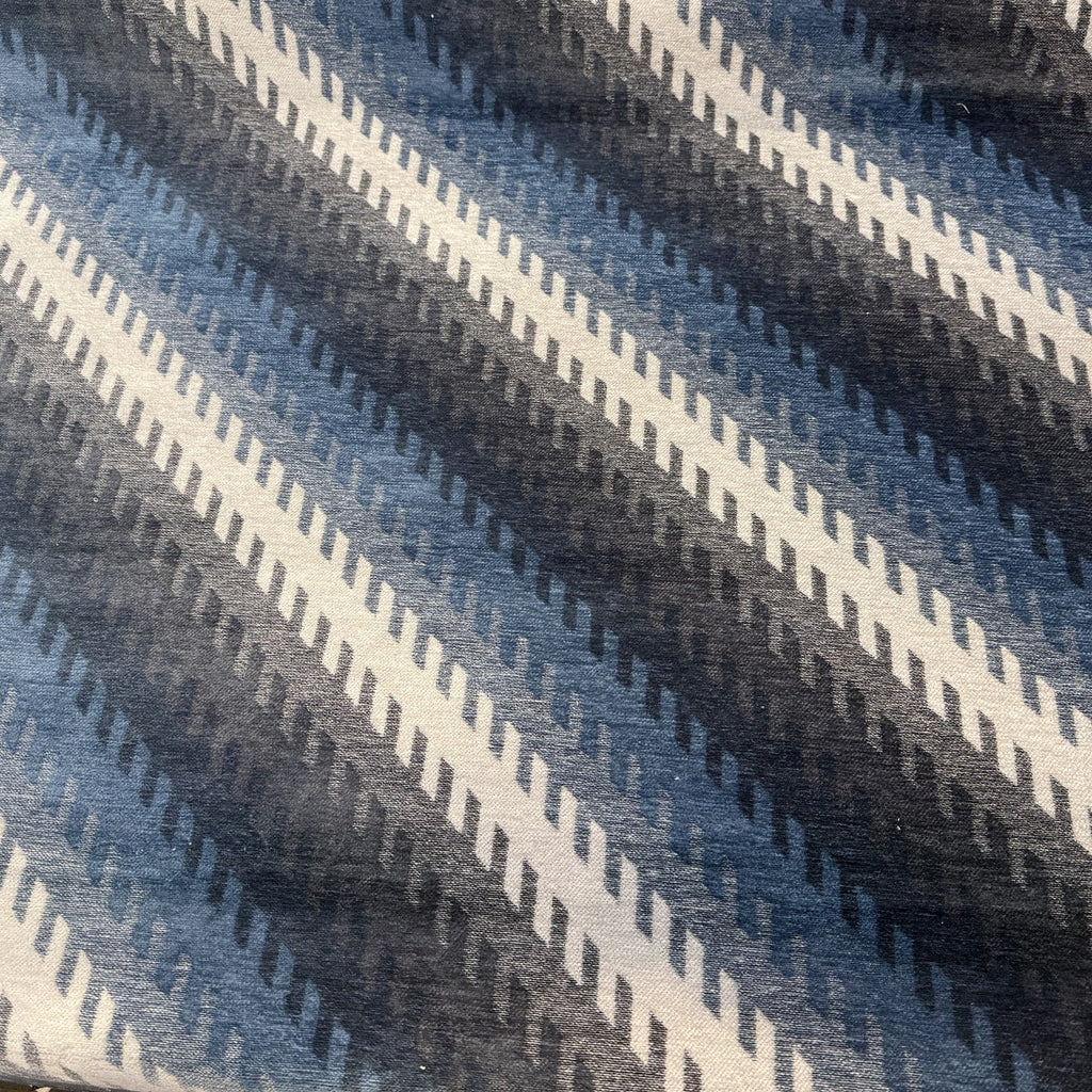 Fabricut Monza Blue Jeans flame stitch chenille velvet upholstery fabric laid flat