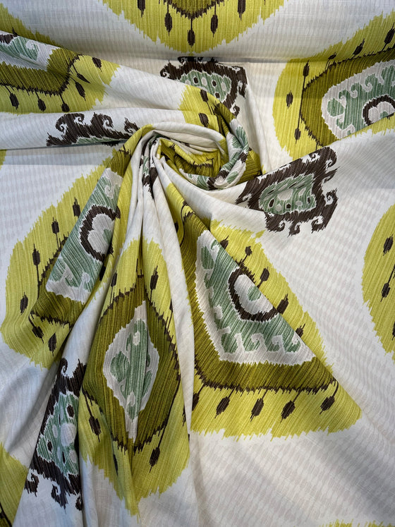 Lime Green Ikat-Inspired Upholstery Fabric Contemporary Tribal Design