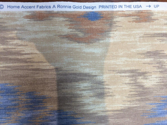 Home Accent Ikat Blue Tan Caf printed Cotton Drapery / upholstery Fabric