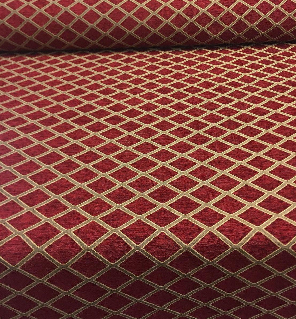 Diamond Ruby Red Gold Print Cleopatra Chenille Upholstery Fabric 