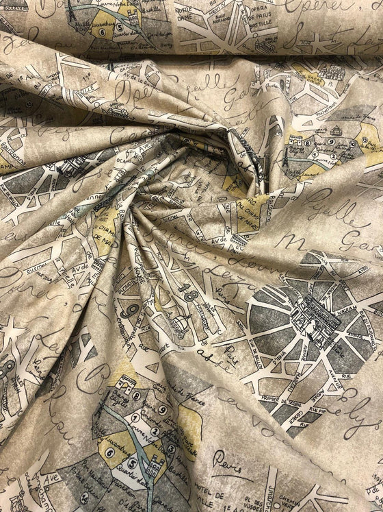 Waverly Mapped Out / SD Graphite Paris Fabric by the yard