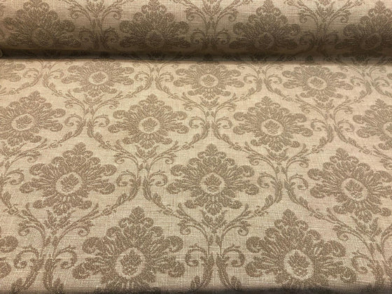 Sonia Damask Toast chenille Raised Upholstery Fabric Italian cut by the yard