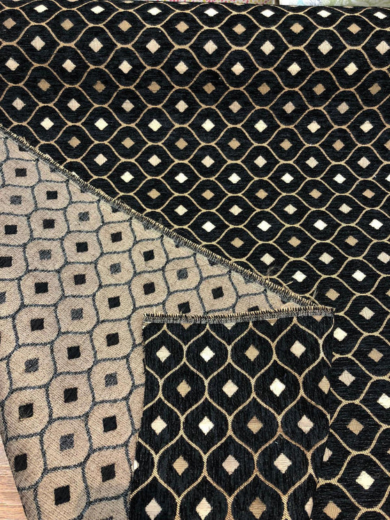 Black Gold Mini Diamond Chenille upholstery Fabric by the yard