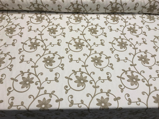 Everett Natural Floral Embroidered Fabric by the yard