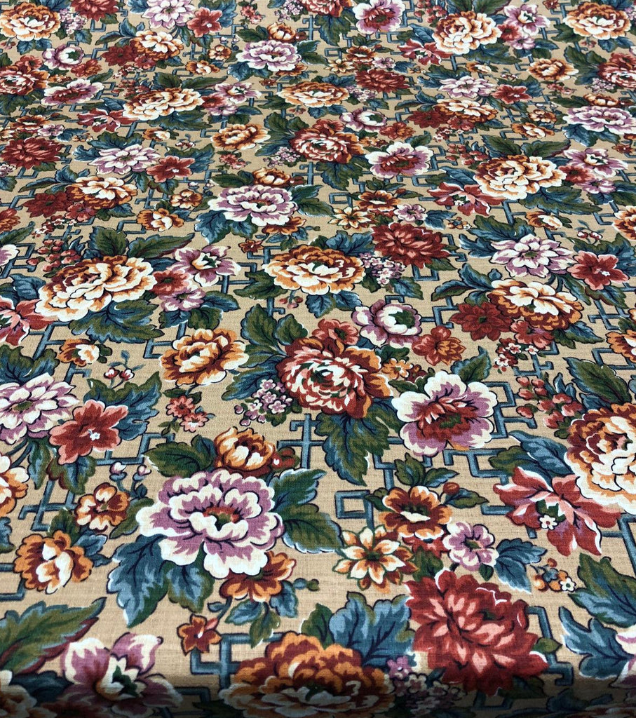 Stanley King Fabricut Vintage Red Green Blue Floral Fabric By The