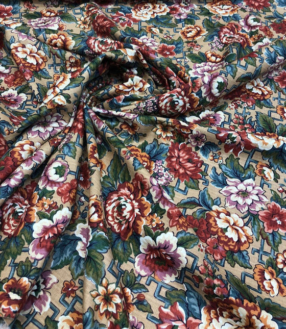 Stanley King Fabricut Vintage Red Green Blue Floral Fabric By The Yard