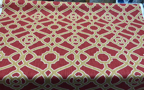 P Kaufmann Pavilion Fretwork Rouge Red Gold Fabric by the yard