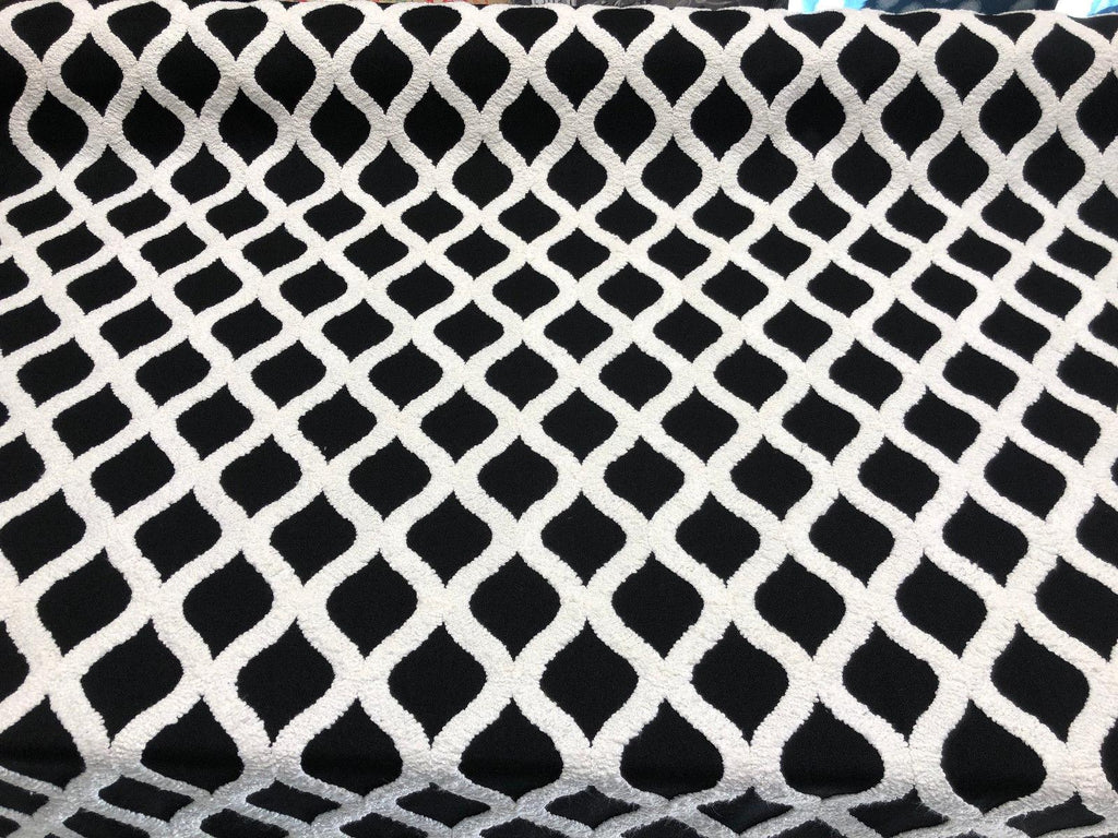 black white embroidered time fabric 