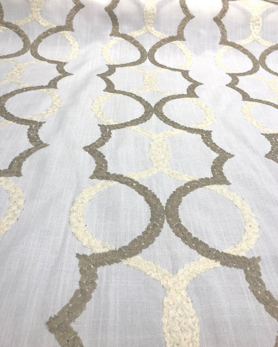 Sutton Shell White Embroidered Faux Linen Fabric – Affordable Home Fabrics