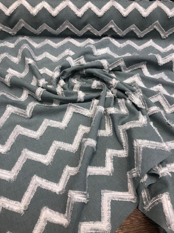 Ameril Symetric Spa Blue Chevron Embroidered Drapery Fabric by the yard