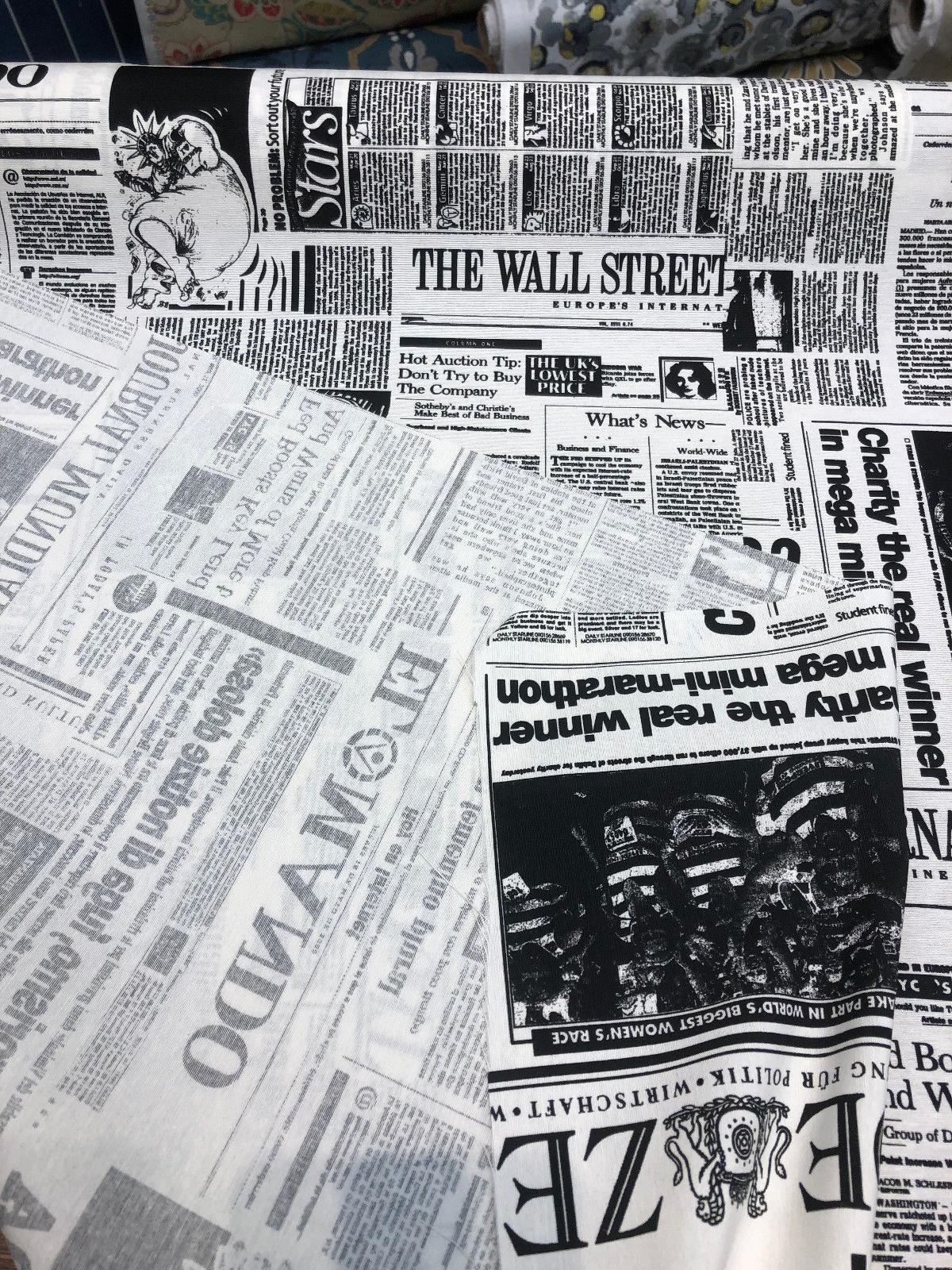 Cotton Newspaper Print Newsprint Headlines White Fabric Print by Yard  D371.67