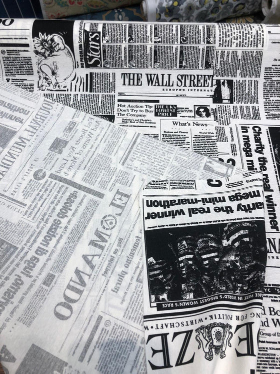Wall Street Newspaper Cotton Drapery Upholstery Fabric by the yard