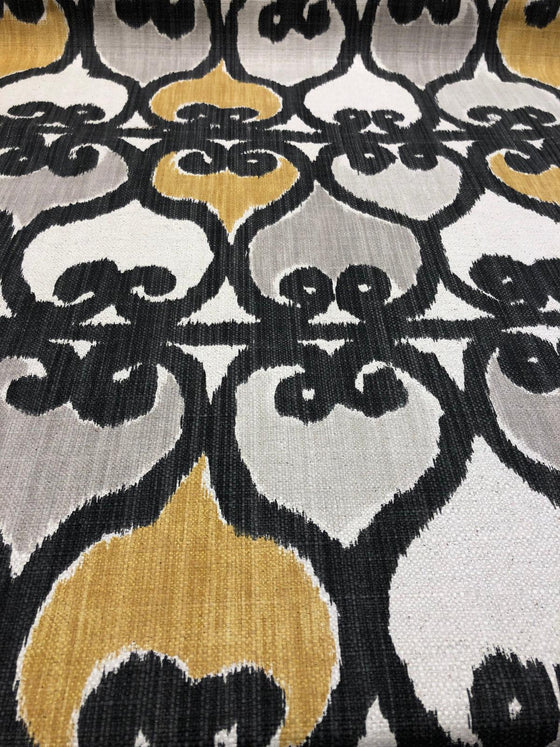 Rejas Geometric Yellow Gray Linen Upholstery Teflon finish Fabric by the yard