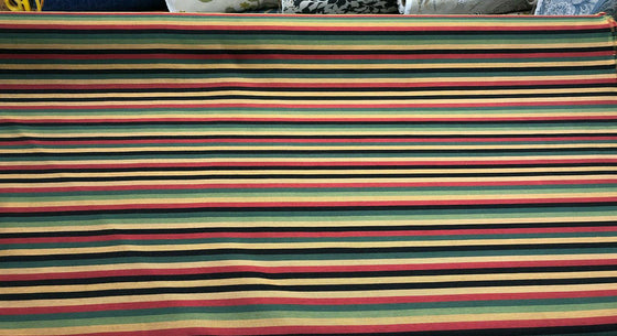 Fabricut Green Yellow Black Red Stripe Cotton Medium Fabric By The Yard