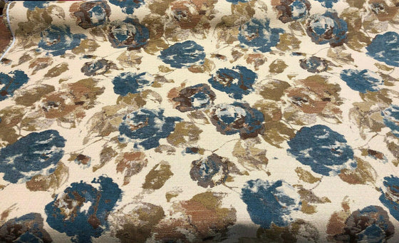 Water Floral Teal Gold Tapestry Upholstery Fabric by the yard