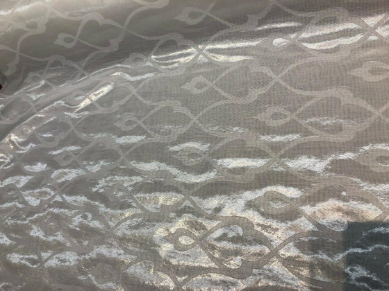 P Kaufmann NFP Palac Brocade Winter White Sheer 120' Fabric By The Yard