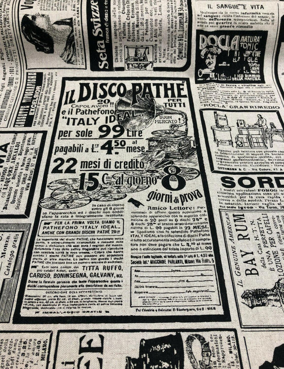 Sordi Newspaper Sepia Cotton Drapery Upholstery Fabric by the yard