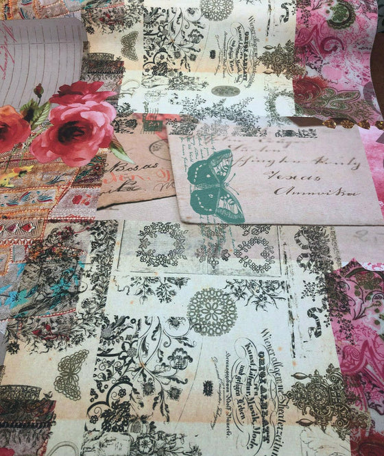 Love Letter Vintage Romantic Denovian Gold Rose Vilber Fabric by the yard